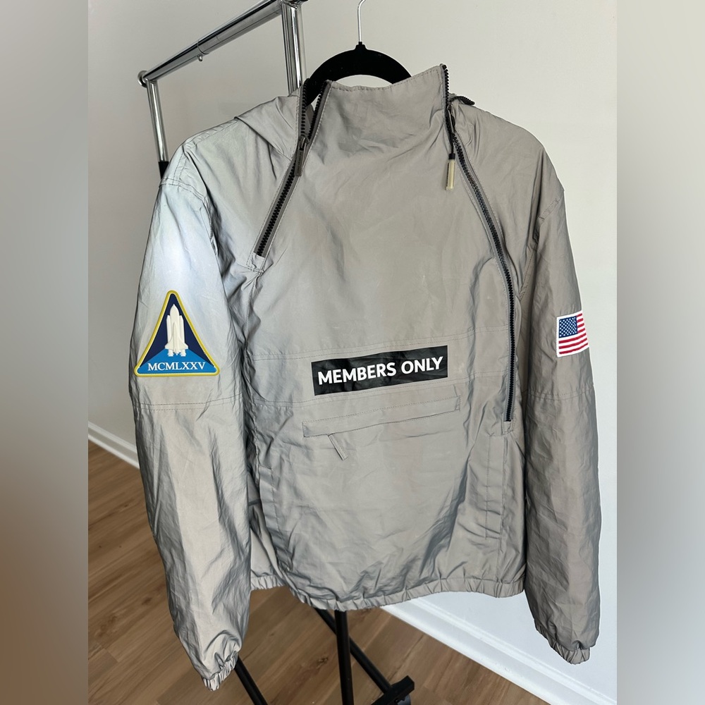 Members Only Space Suit Silver Reflective Pullover Jacket